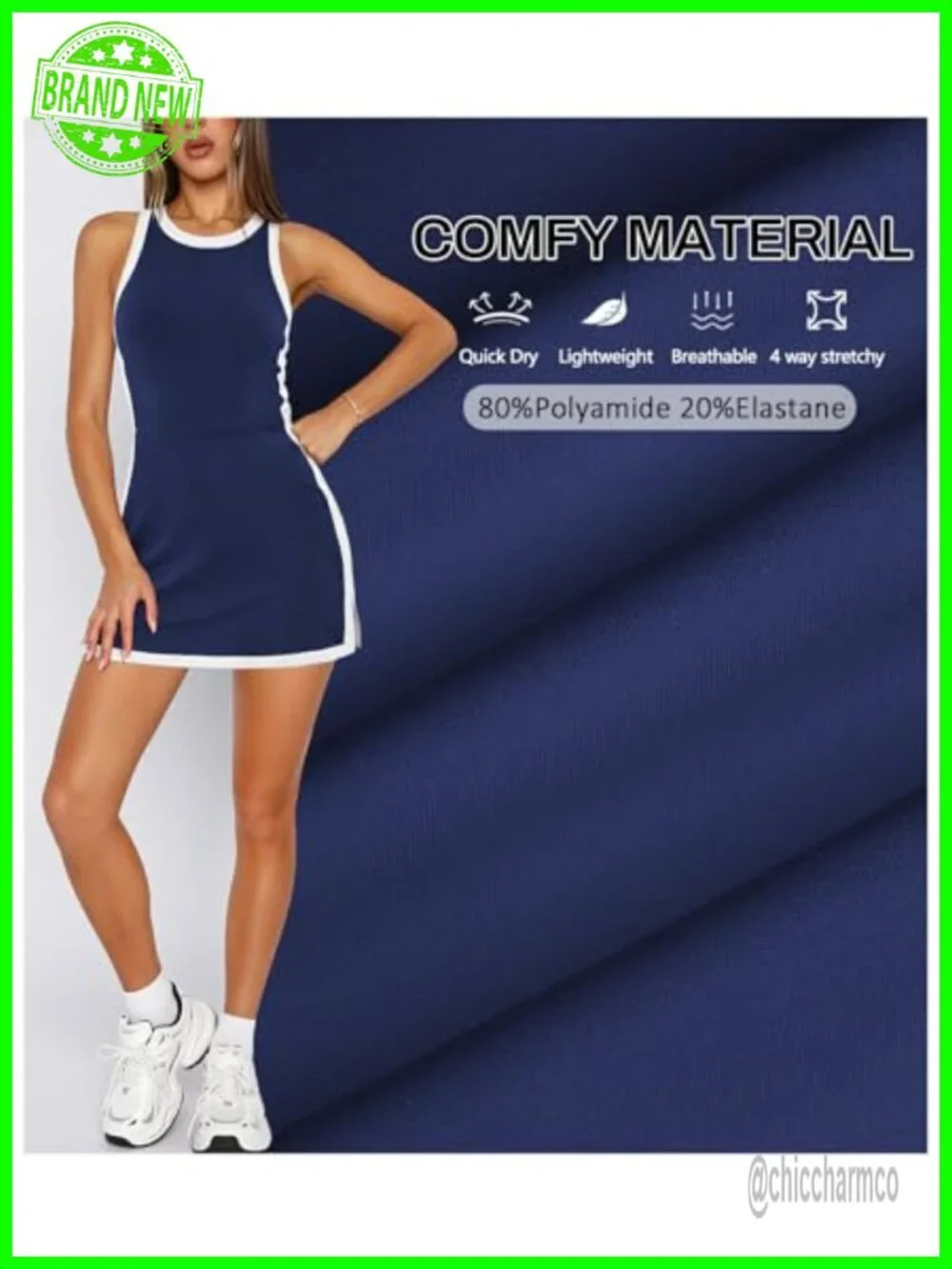 Backless Tennis Dress with Built-in Shorts and Pocket Workout Sleeveless